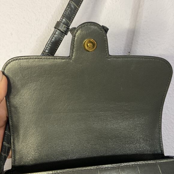 Authentic Celine Women Gray Anthracite Croc Embossed Leather Tassel Handbag - Picture 14 of 15